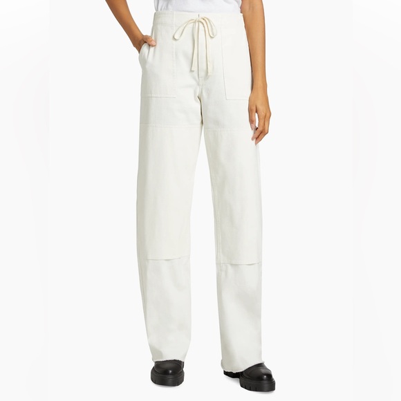 NWT Re/Done Women's White Utility Beach Straight Leg Cotton Jeans Pants Raw Hem